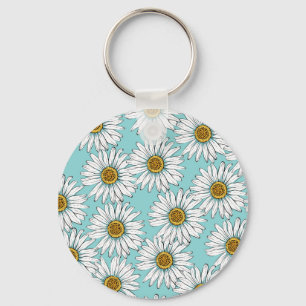 Blauw Daisy bloemmotief Sleutelhanger