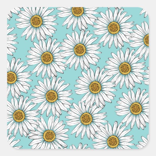 Blauw  Daisy bloemmotief Vierkante Sticker (Voorkant)