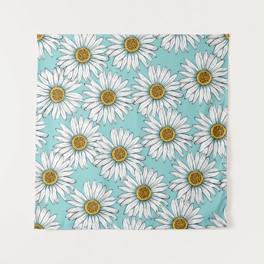 Blauw  Daisy bloemmotief Wandkleed (Voorkant (horizontaal))
