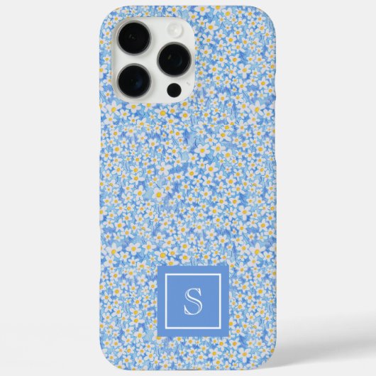 Blauw Daisy Bloempatroon Gepersonaliseerd Case-Mate iPhone Case (Achterkant)
