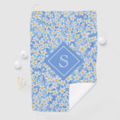 Blauw Daisy Bloempatroon Monogram Golfhanddoek (Insitu)