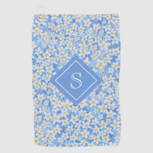 Blauw Daisy Bloempatroon Monogram Golfhanddoek