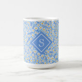 Blauw Daisy Bloempatroon Monogram Koffiemok (Center)