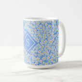 Blauw Daisy Bloempatroon Monogram Koffiemok (Voorkant rechts)
