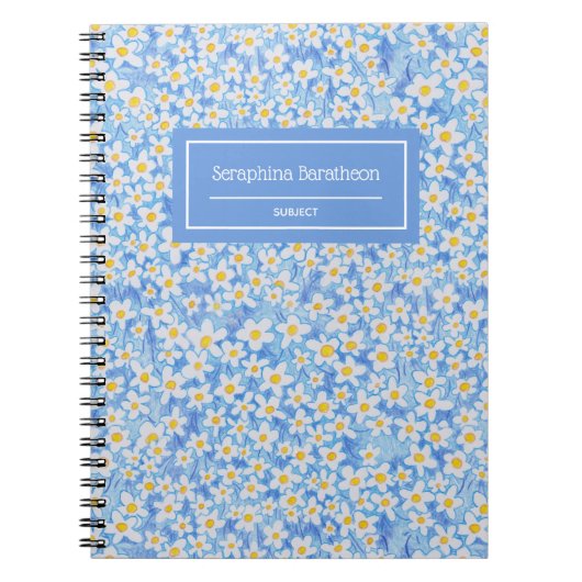 Blauw Daisy Bloempatroon Monogram Notitieboek (Voorkant)