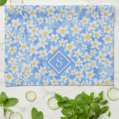 Blauw Daisy Bloempatroon Monogram Theedoek (Gevouwen)