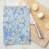 Blauw Daisy Bloempatroon Monogram Theedoek (Quarter Fold)