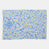 Blauw Daisy Bloempatroon Monogram Theedoek (Horizontaal)