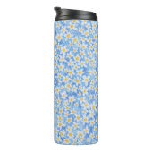 Blauw Daisy Bloempatroon Monogram Thermosbeker (Geroteerd rechts)