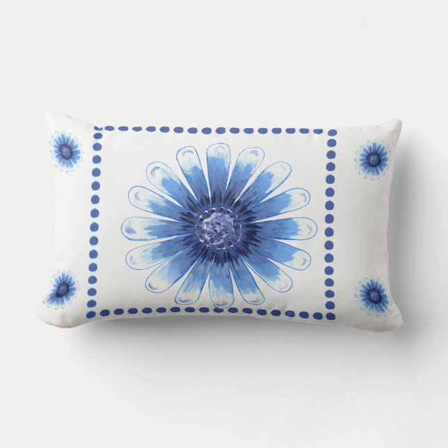 Blauw Daisy Lumbar Pillow Kussen (Voorkant)