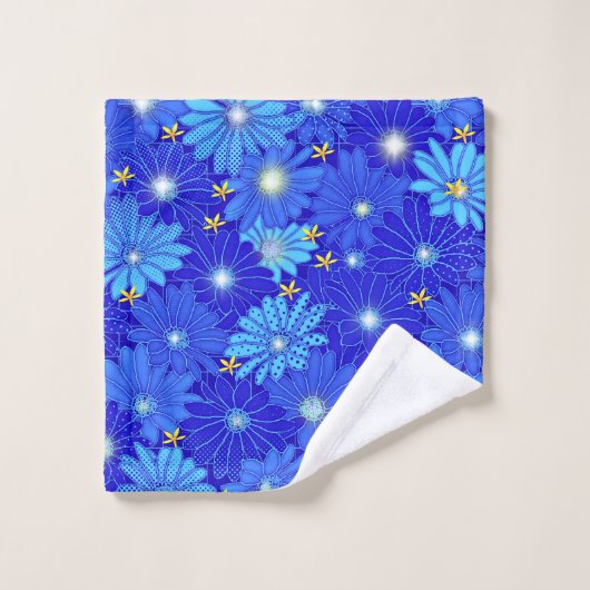 blauw Daisy-patroon Bad Handdoek (Wasdoekje)