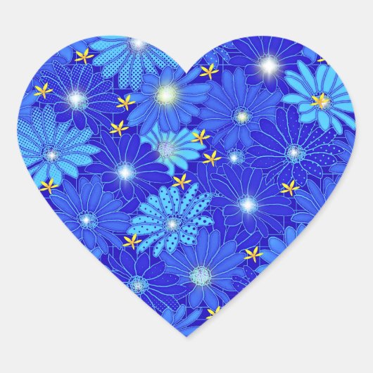  blauw Daisy-patroon Hart Sticker (Voorkant)