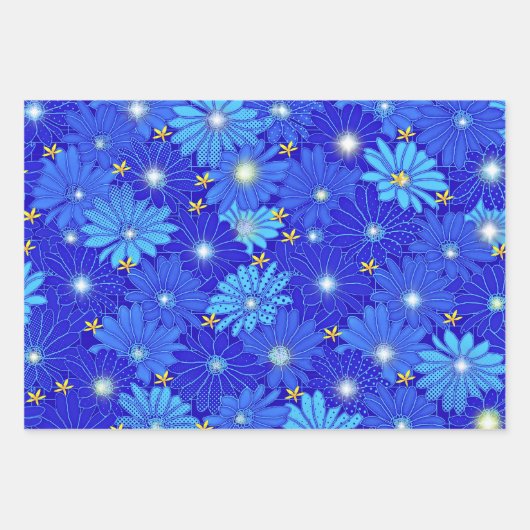  blauw Daisy-patroon Inpakpapier Vel (Voorkant)