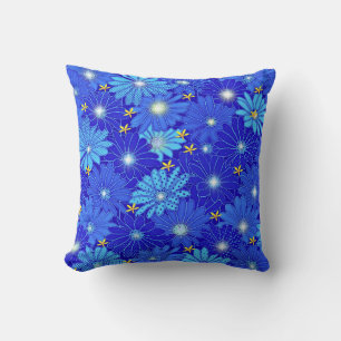 blauw Daisy-patroon Kussen
