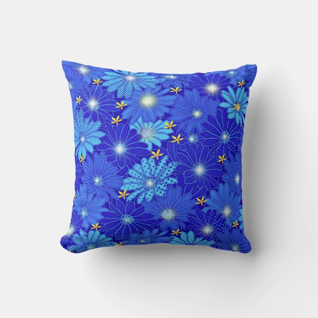  blauw Daisy-patroon Kussen (Voorkant)