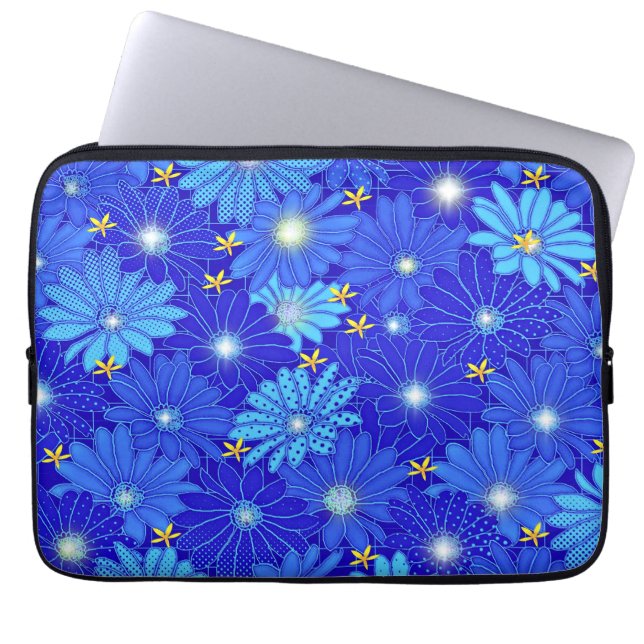  blauw Daisy-patroon Laptop Sleeve (Voorkant)