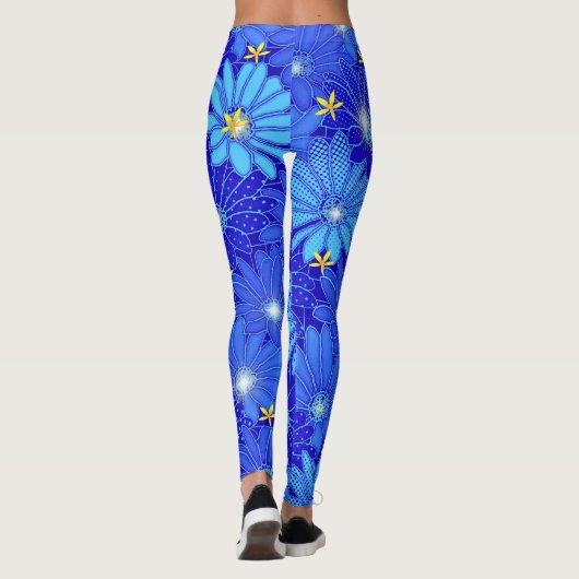  blauw Daisy-patroon Leggings (Achterkant)