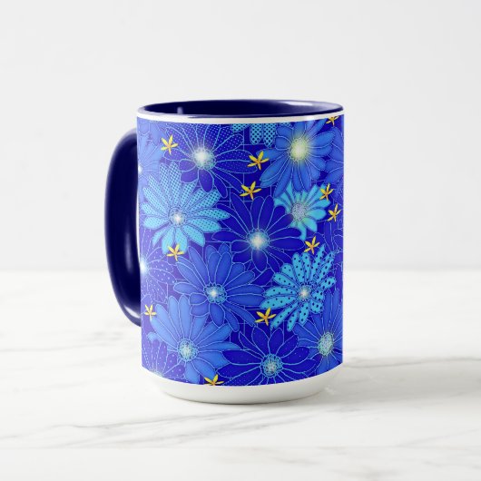 blauw Daisy-patroon Mok (Voorkant links)