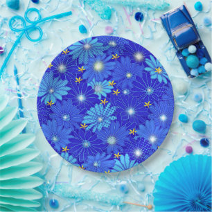  blauw Daisy-patroon Papieren Bordje