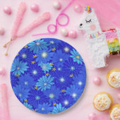 blauw Daisy-patroon Papieren Bordje (Feest)