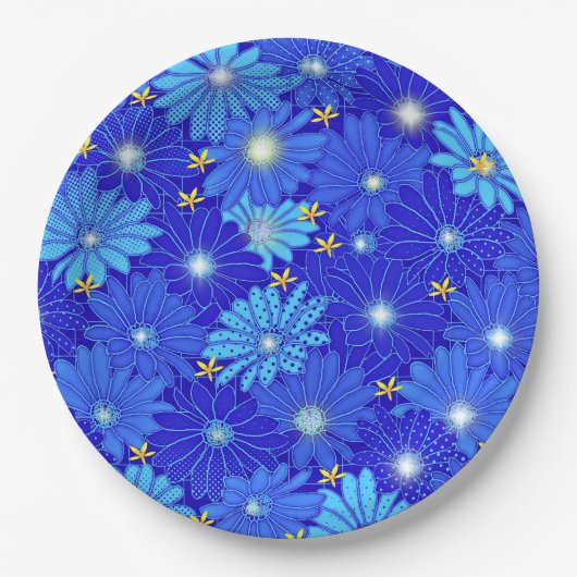  blauw Daisy-patroon Papieren Bordje (Voorkant)