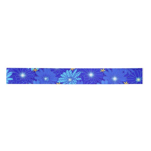 blauw Daisy-patroon Satijnen Lint (Voorkant)