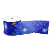 blauw Daisy-patroon Satijnen Lint (Spoel)