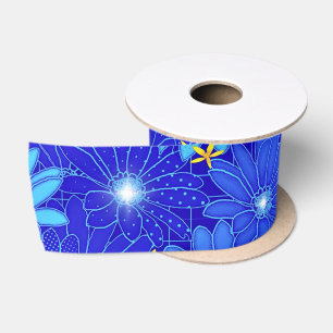 blauw Daisy-patroon Satijnen Lint