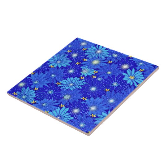  blauw Daisy-patroon Tegeltje (Zijkant)