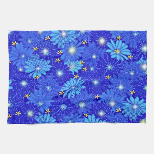  blauw Daisy-patroon Theedoek (Horizontaal)
