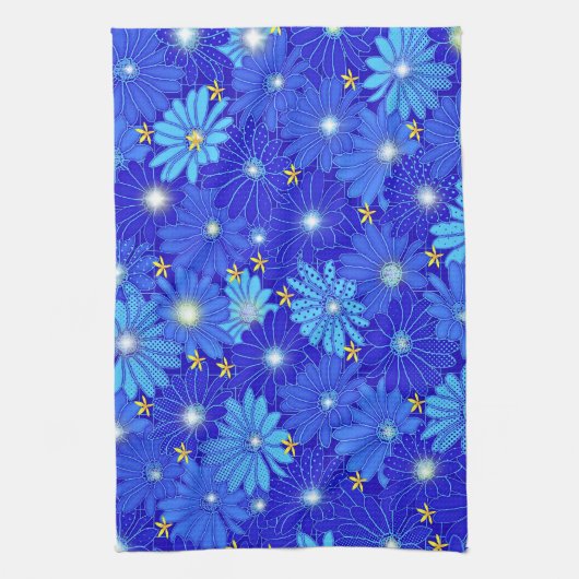  blauw Daisy-patroon Theedoek (Verticaal)