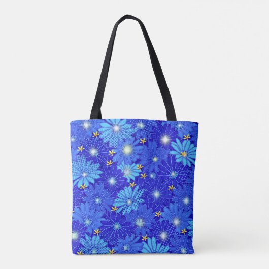 blauw Daisy-patroon Tote Bag (Achterkant)