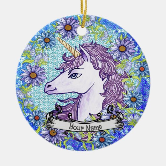 Blauw Daisy Unicorn ornament (Voorkant)