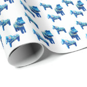 Blauw Dala Horse Wrapping Paper Cadeaupapier (Rol Hoek)