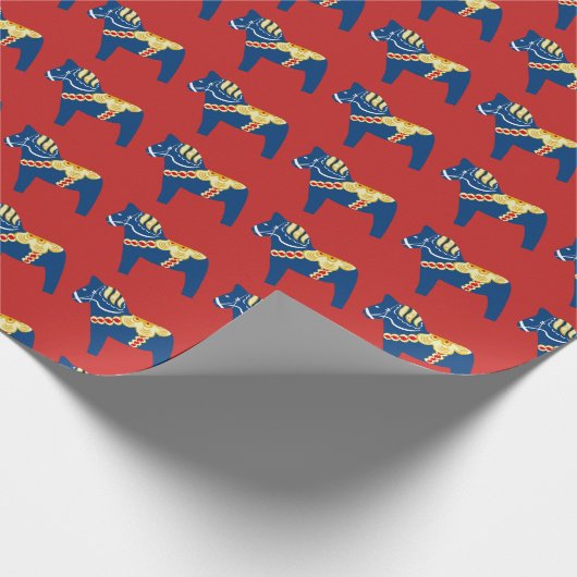 Blauw Dala Horse Wrapping Paper Cadeaupapier (Hoek)