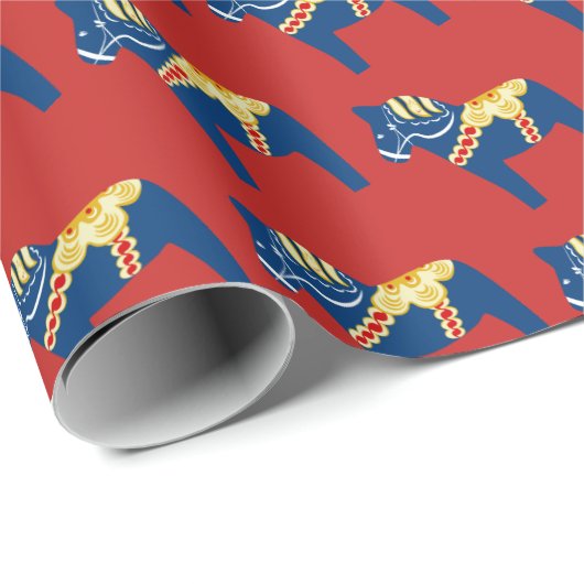Blauw Dala Horse Wrapping Paper Cadeaupapier (Rol Hoek)