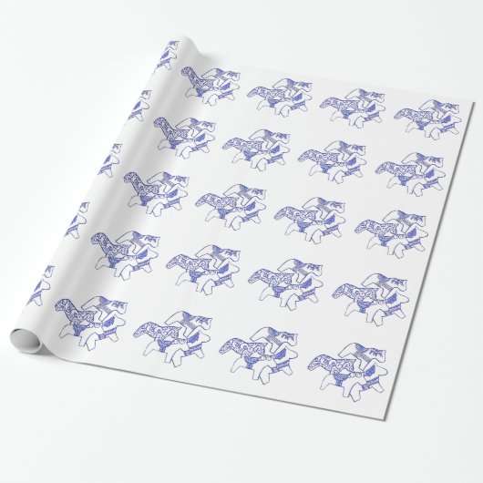 Blauw Dala-paard Inpakpapier (Uitgerold)