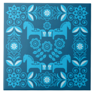 Blauw Dala Zweeds Paard Print Tegeltje