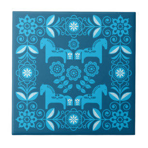 Blauw Dala Zweeds Paard Print Tegeltje