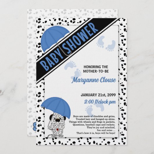 Blauw Dalmatiaans Baby shower Kaart (Voorkant / Achterkant)