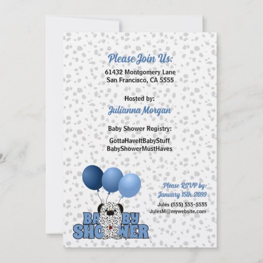 Blauw Dalmatiaans Baby shower Kaart (Achterkant)