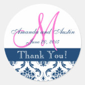 Blauw Damask bruiloft gunst Sticker (Voorkant)