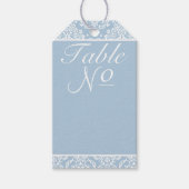 Blauw Damask Bruiloft Receptie Tafelnummer- Cadeaulabel (Voorkant)