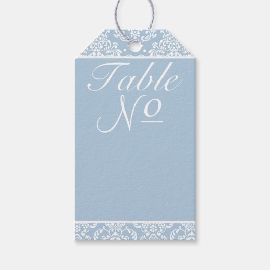 Blauw Damask Bruiloft Receptie Tafelnummer- Cadeaulabel (Voorkant)