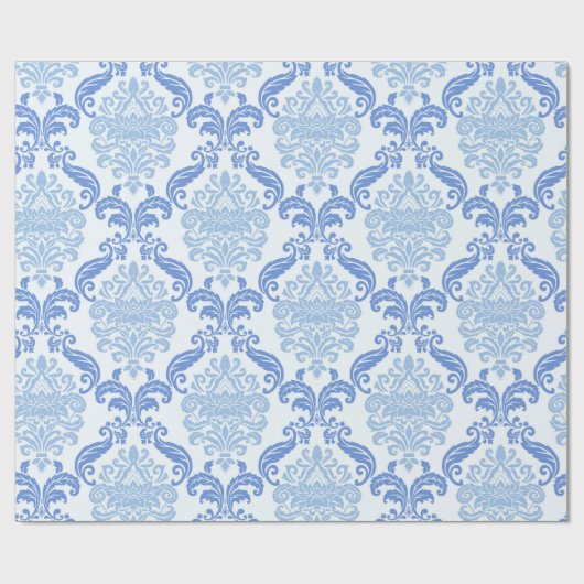 blauw Damask Cadeaupapier (Vlak)