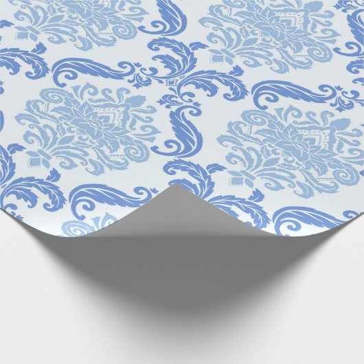 blauw Damask Cadeaupapier (Hoek)