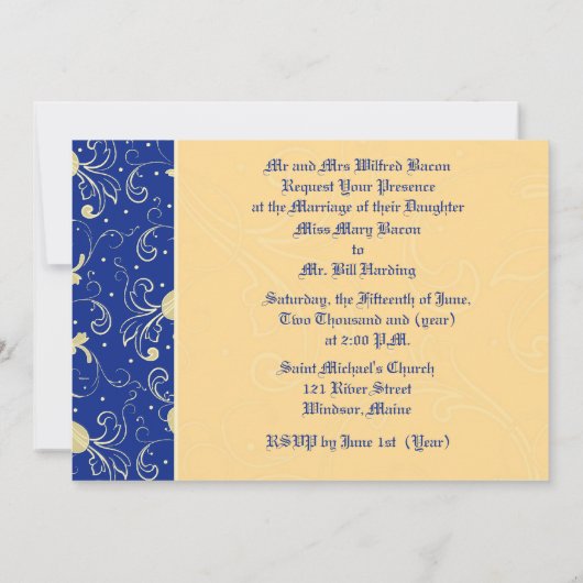 Blauw, Damask, Cristian Cross, Wedding Invitation Kaart (Achterkant)