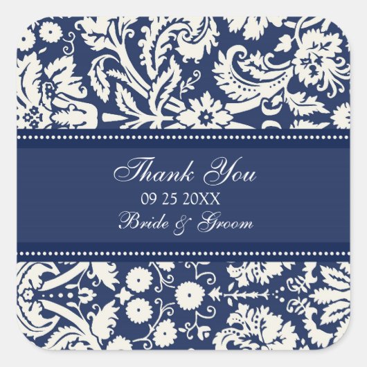 Blauw Damask Dank u bruiloft gunst Labels (Voorkant)
