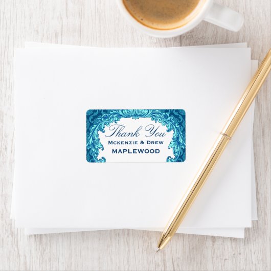 Blauw Damask Dank u Sticker B451 (Insitu)