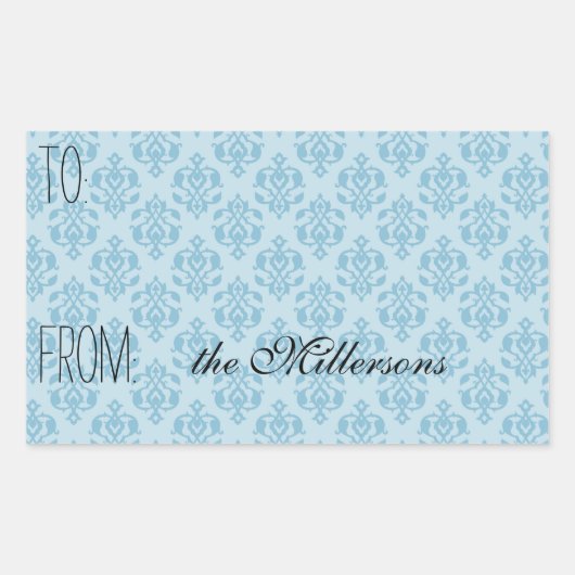  Blauw Damask Gift Label (Voorkant)